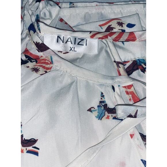 XL NAIZI Womens White w Patriotic Birds Doves Blouse Keyhole Front and Back EUC - Picture 4 of 12